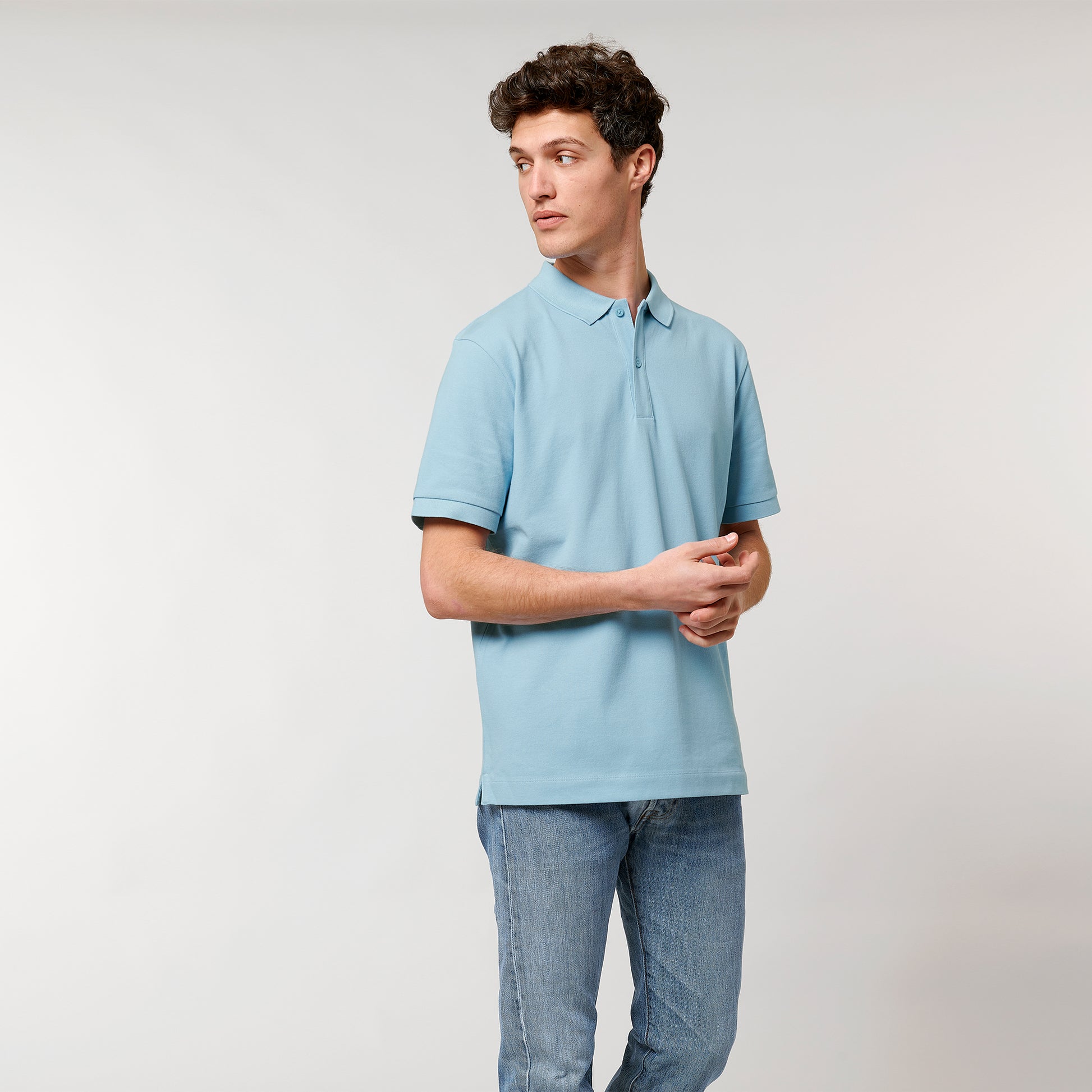100% Bio-Baumwolle Polo, in der Farbe Sky Blue, 230GSM
